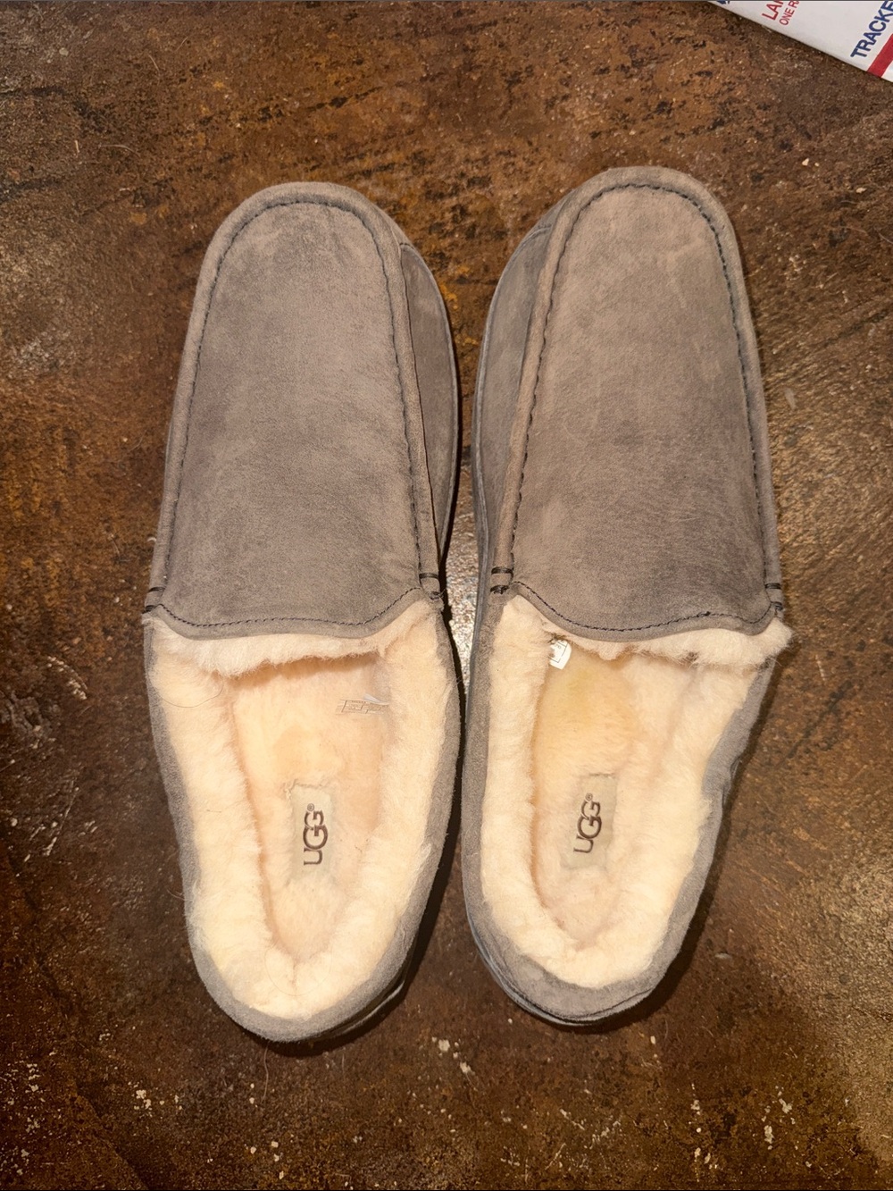 UGG Men's Grey Suede Shearling-Lined Slip-On Loafers